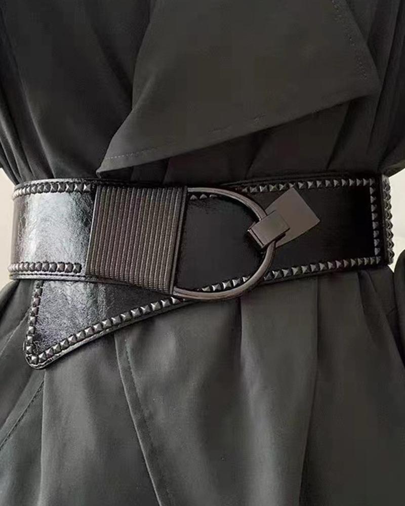

Studded PU Leather Patch Belt, Black