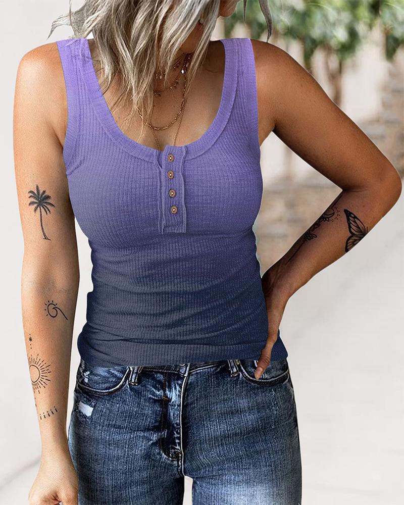 

Ombre Button Front Tank Top, Purple