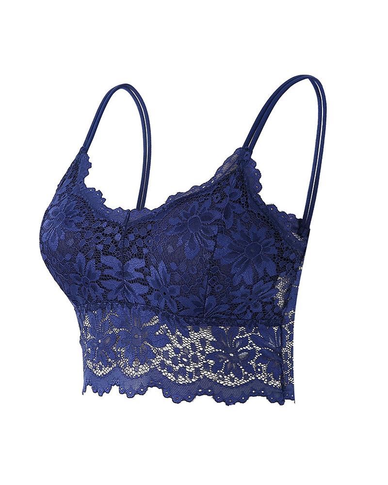 

Spaghetti Strap Lace Bralette, Blue