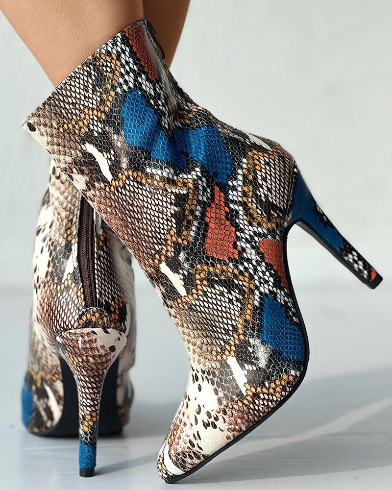 

Snakeskin Zipper Design Stiletto Heel Boots