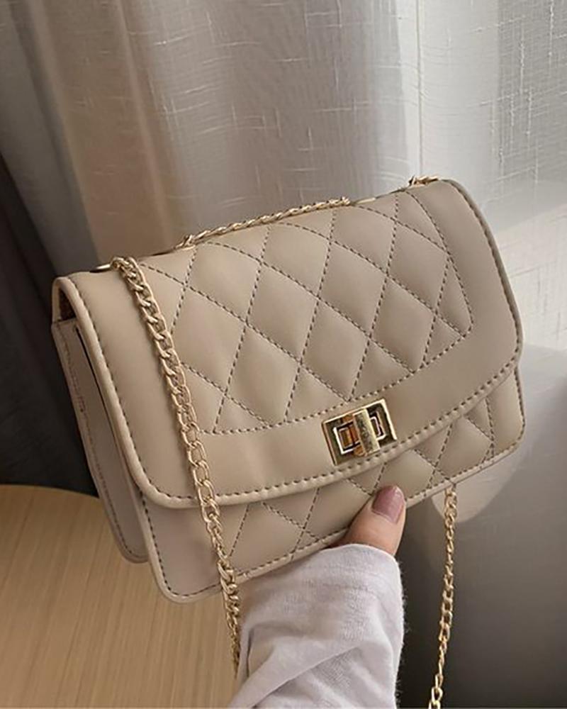 

Quilted Embroidery Thread Twist Lock Bag, Khaki