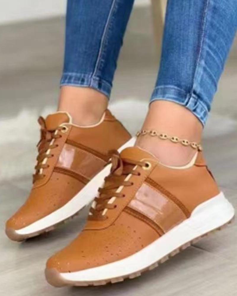 

Eyelet Lace-up Breathable Sneakers, Brown