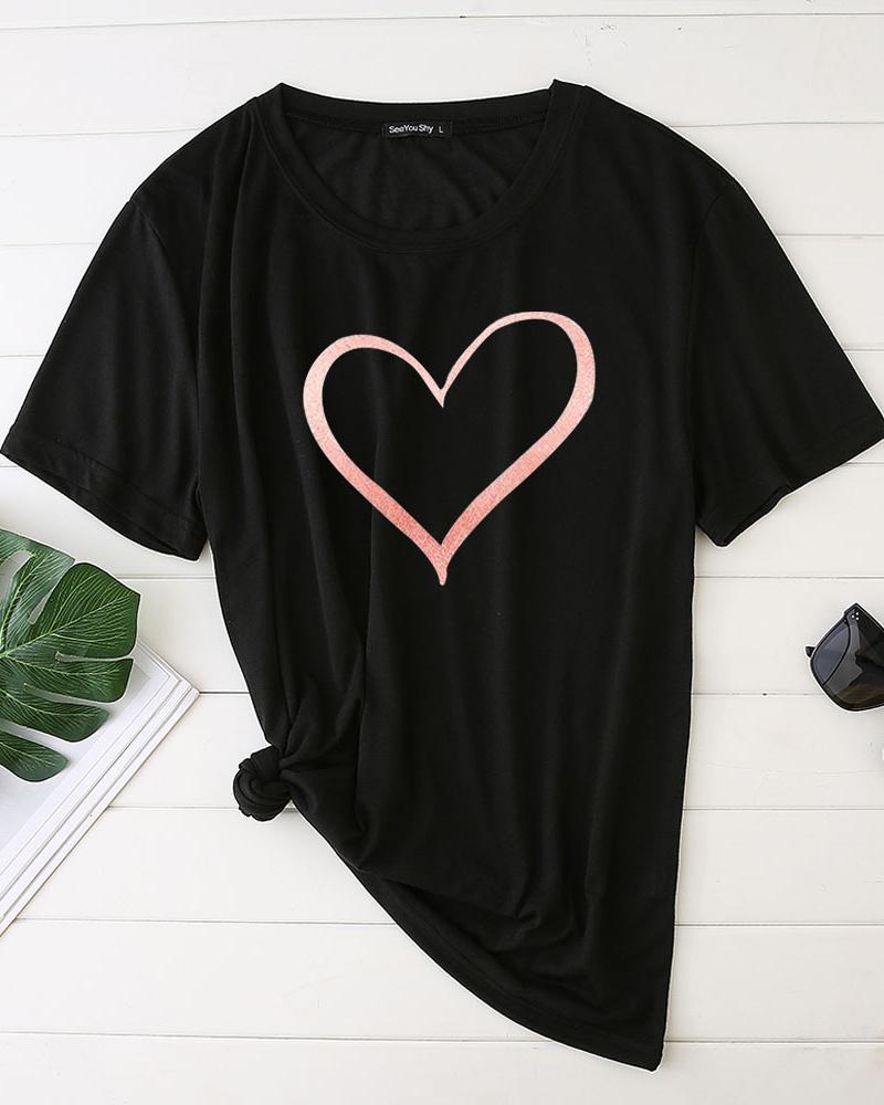 

Valentine's Day Unisex Heart Print Short Sleeve T-shirt, Black
