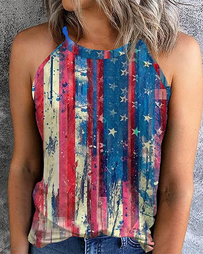 

Halter Flag Print Sleeveless Tank Top, Style2