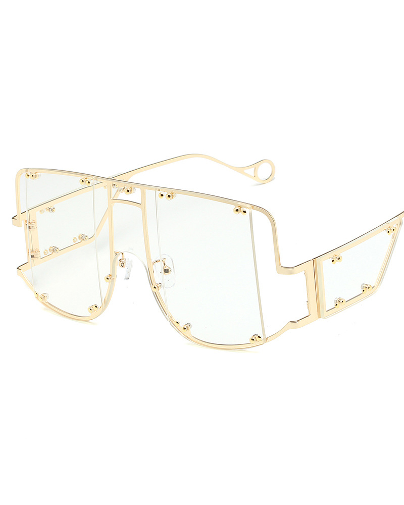 

1Pair Studded Decor Flat Top Tinted Fashion Sunglasses, White