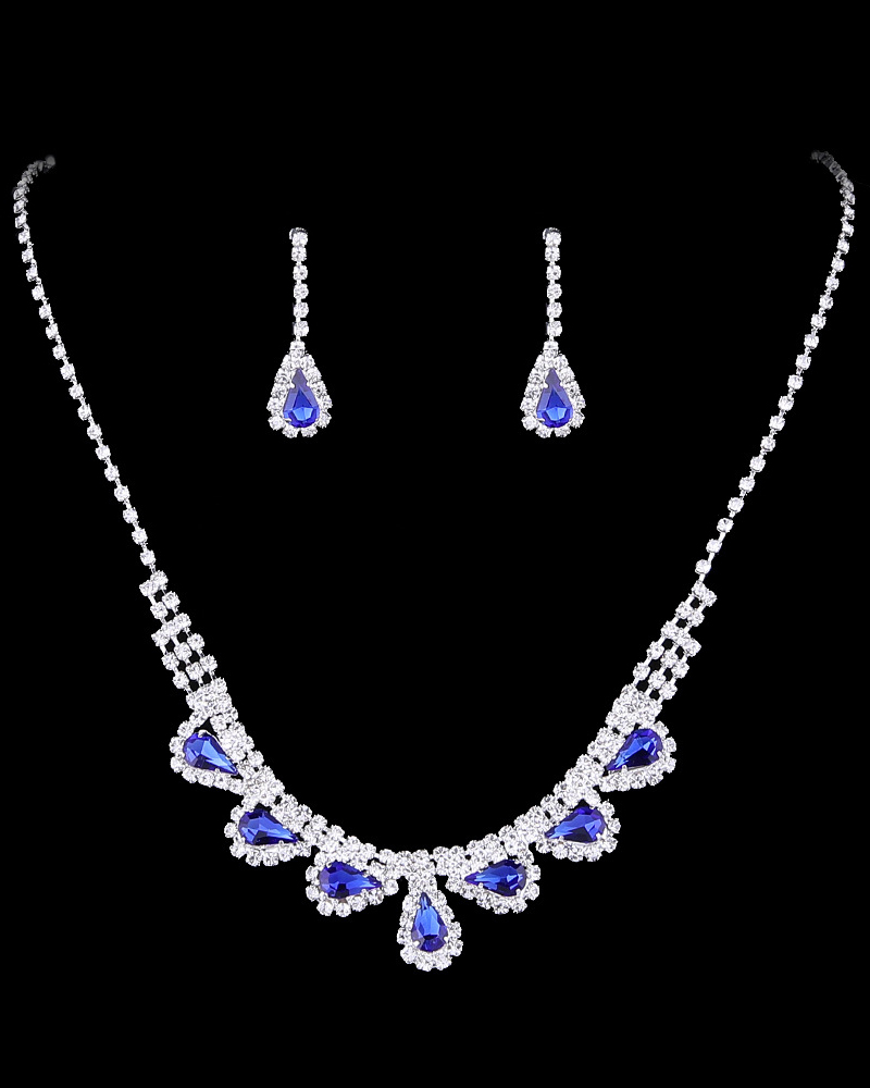 

2pcs Teardrop Rhinestone Chain Necklace & Drop Earrings Jewelry Set, Silver