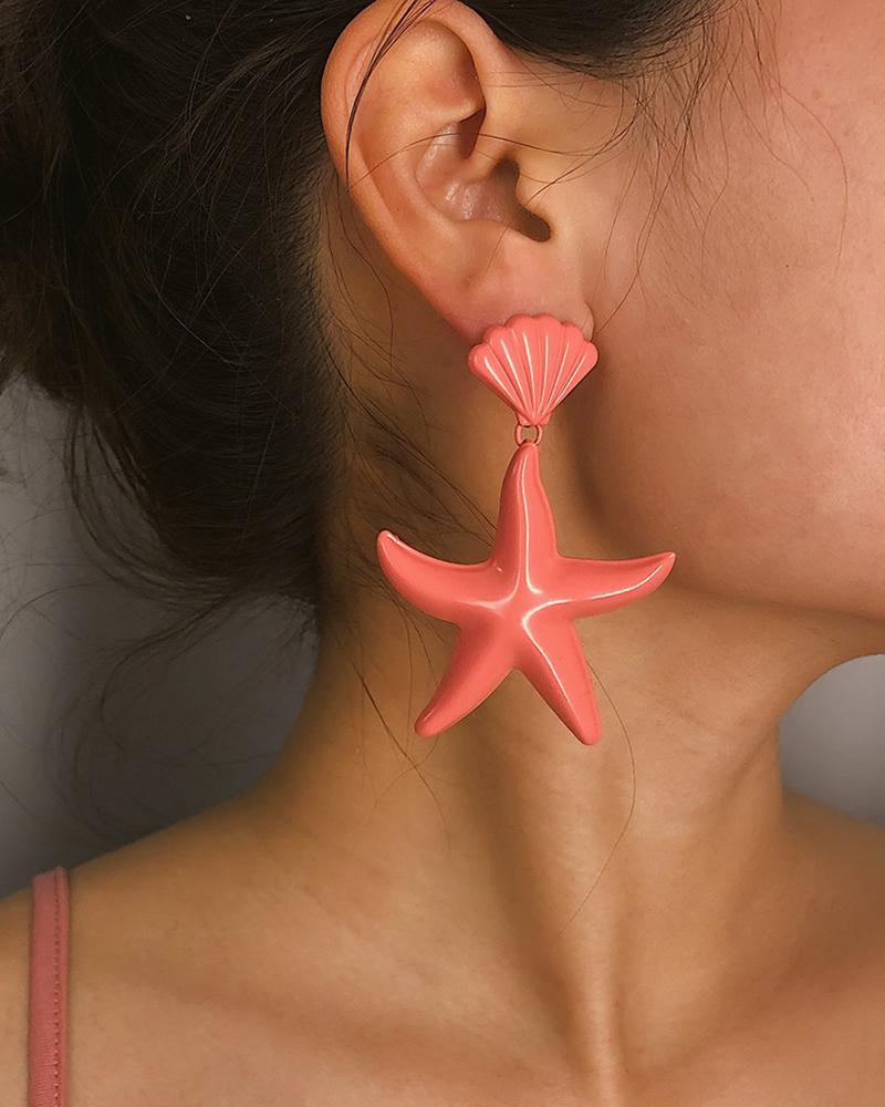 

1Pair Shell Starfish Drop Earrings, Pink