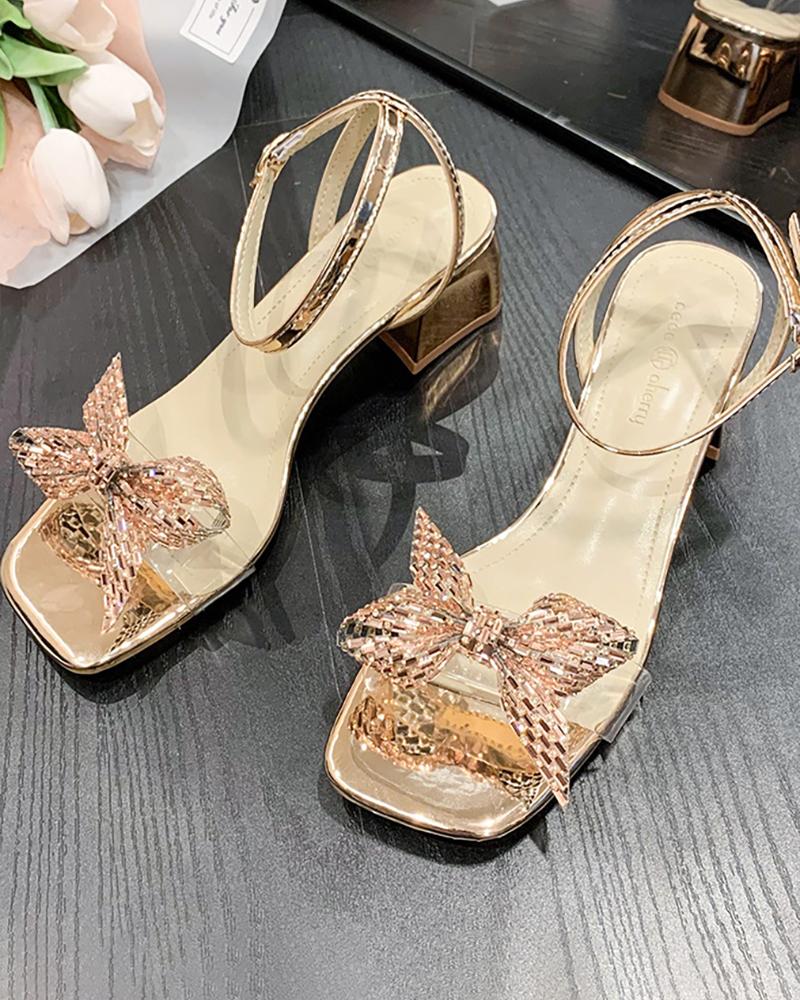 

Rhinestone Bowknot Pattern Wedding Guest Shoes, Champagne