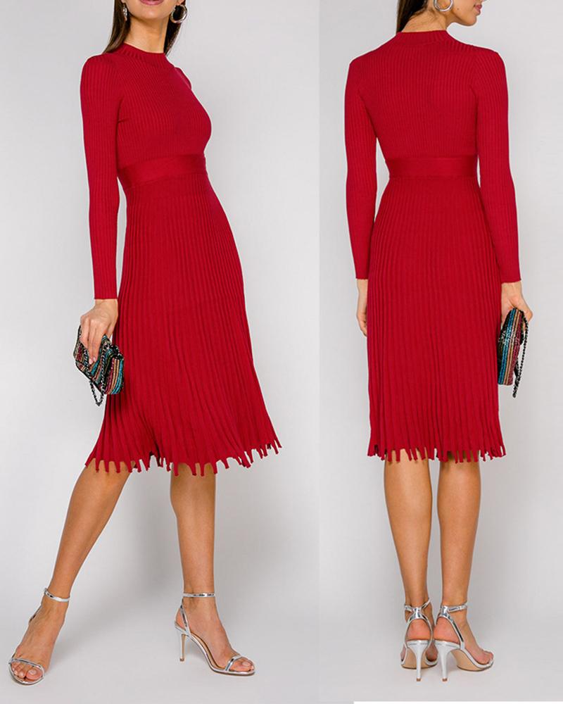 

Long Sleeve Knit Ruched Long Sleeve Dress, Red