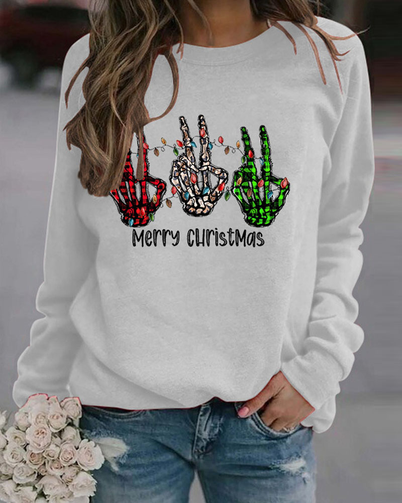 

Christmas Letter Finger Print Long Sleeve Top, White