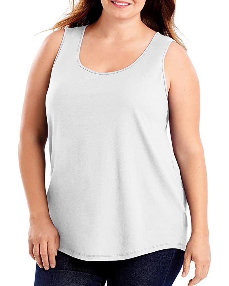 

Plus Size Round Neck Casual Tank Top, White