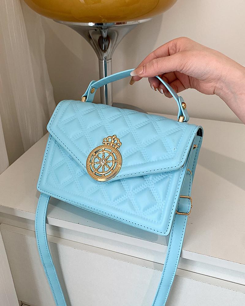 

Embossed Flap Shoulder Bag With Handle, Blue