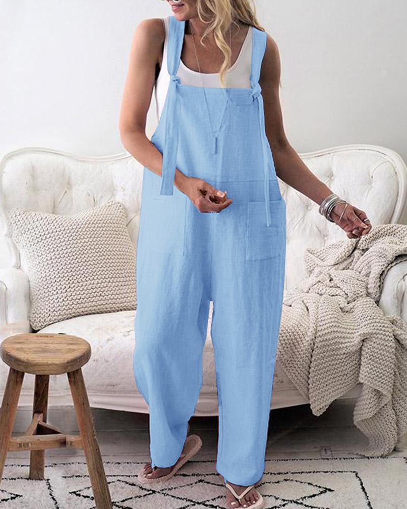 

Pocket Design Casual Suspender Jumpsuit, Blue