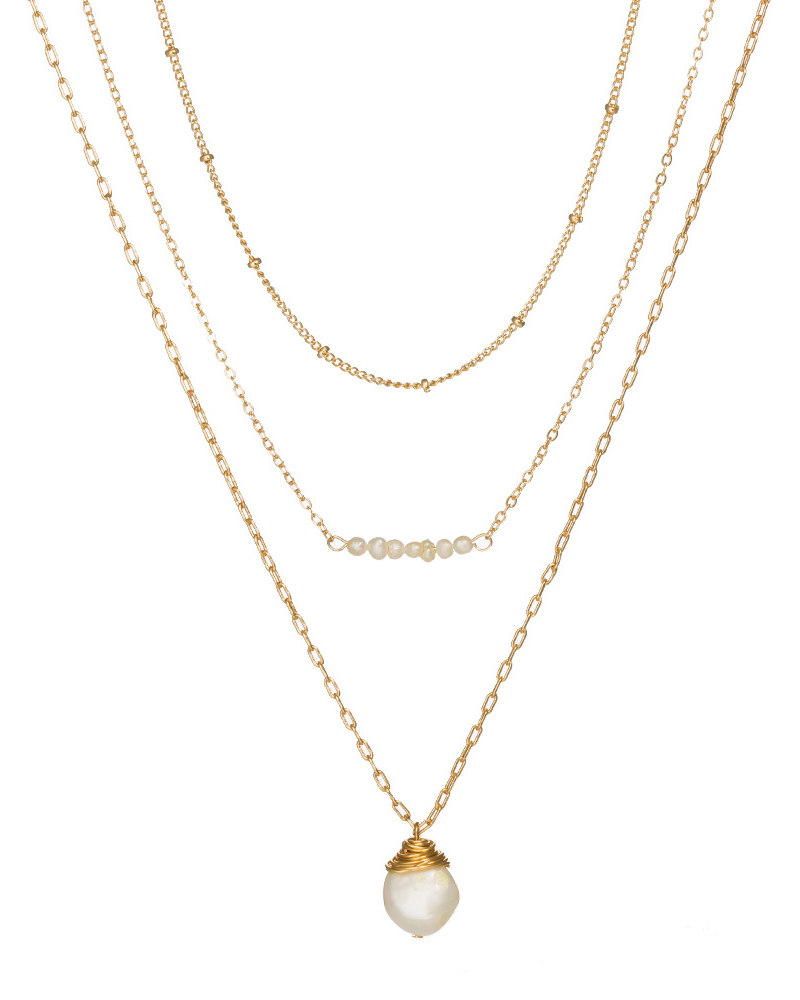 

Beaded Pendant Layered Chain Necklace, Gold