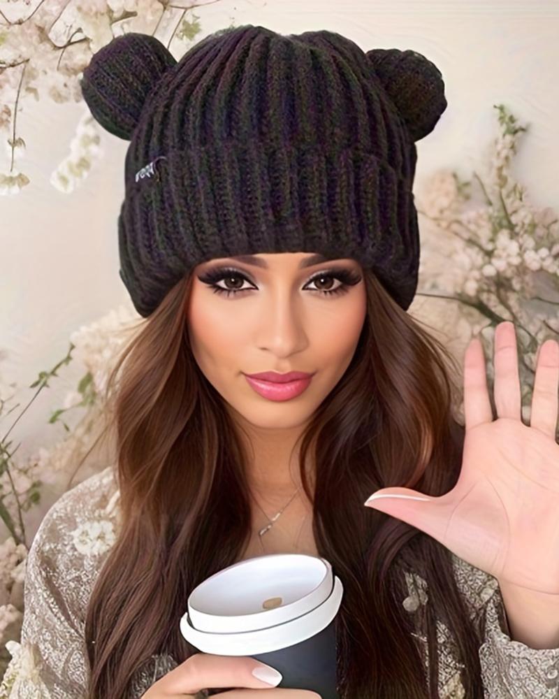 Bonnet chaud d'hiver en tricot à revers avec oreilles d'ours