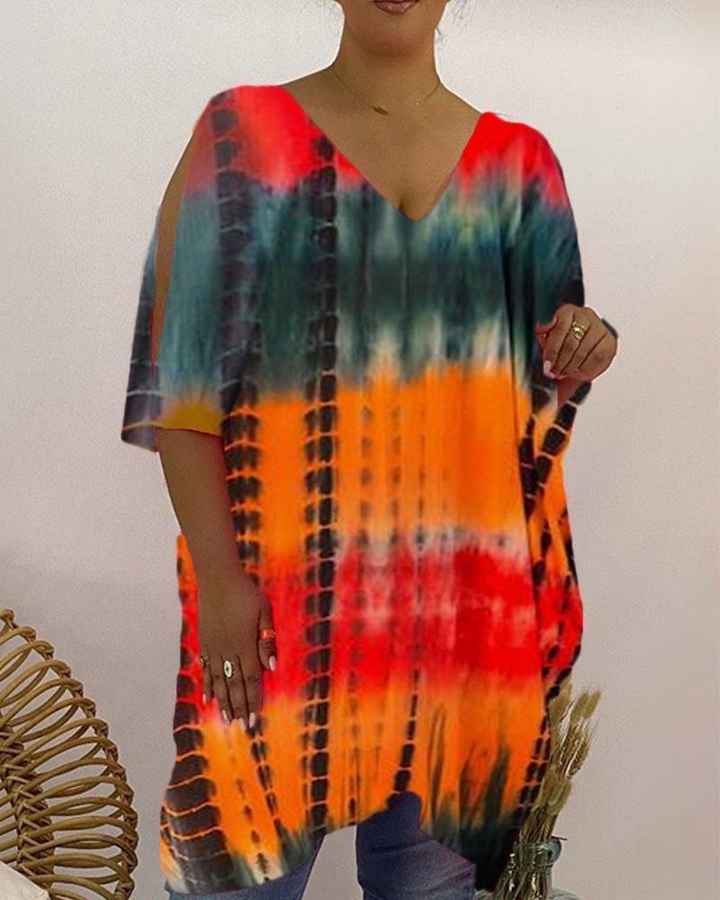 

Plus Size Tie Dye Print Cold Shoulder Top, Orange