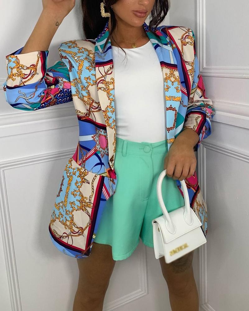 

Scarf Print Long Sleeve Blazer Coat, Multicolor