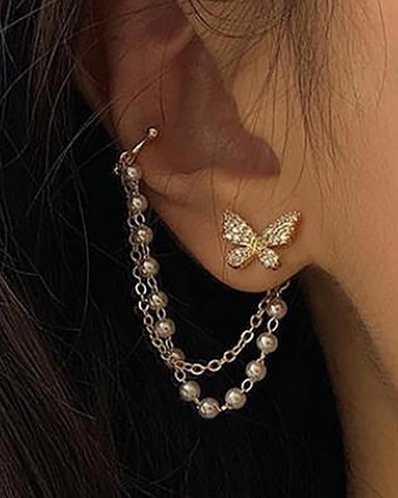 

Butterfly Decor Beaded Studded Earrings Set, Style1