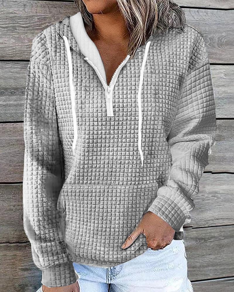 

Zipper Design Drawstring Bubble Textured Hoodie, Gray