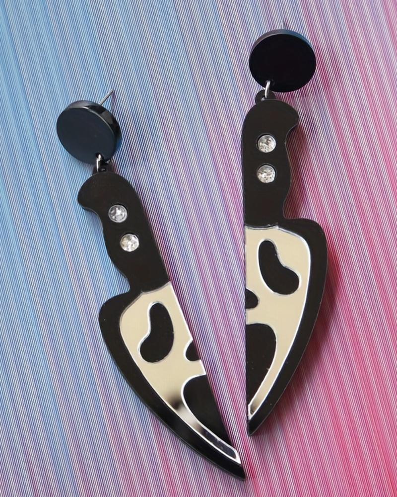 

1Pair Halloween Ghost Pattern Knife Design Dangle Earrings, Black