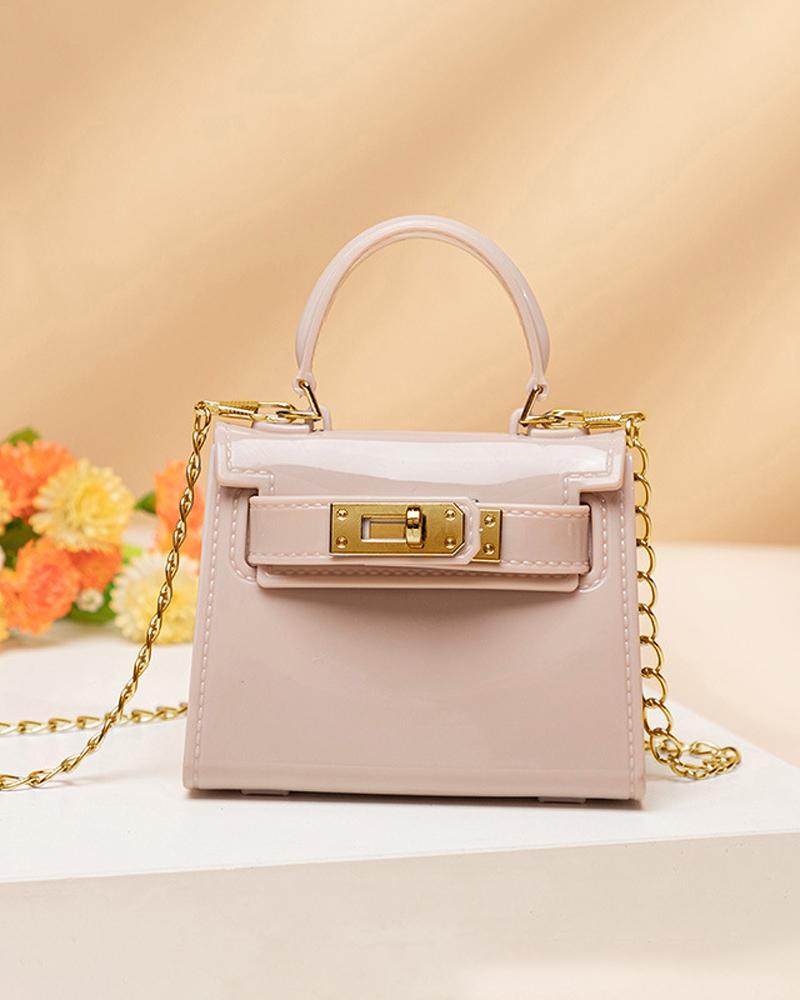

Twist Lock Chain Strap Mini Shoulder Bag With Handle, Apricot