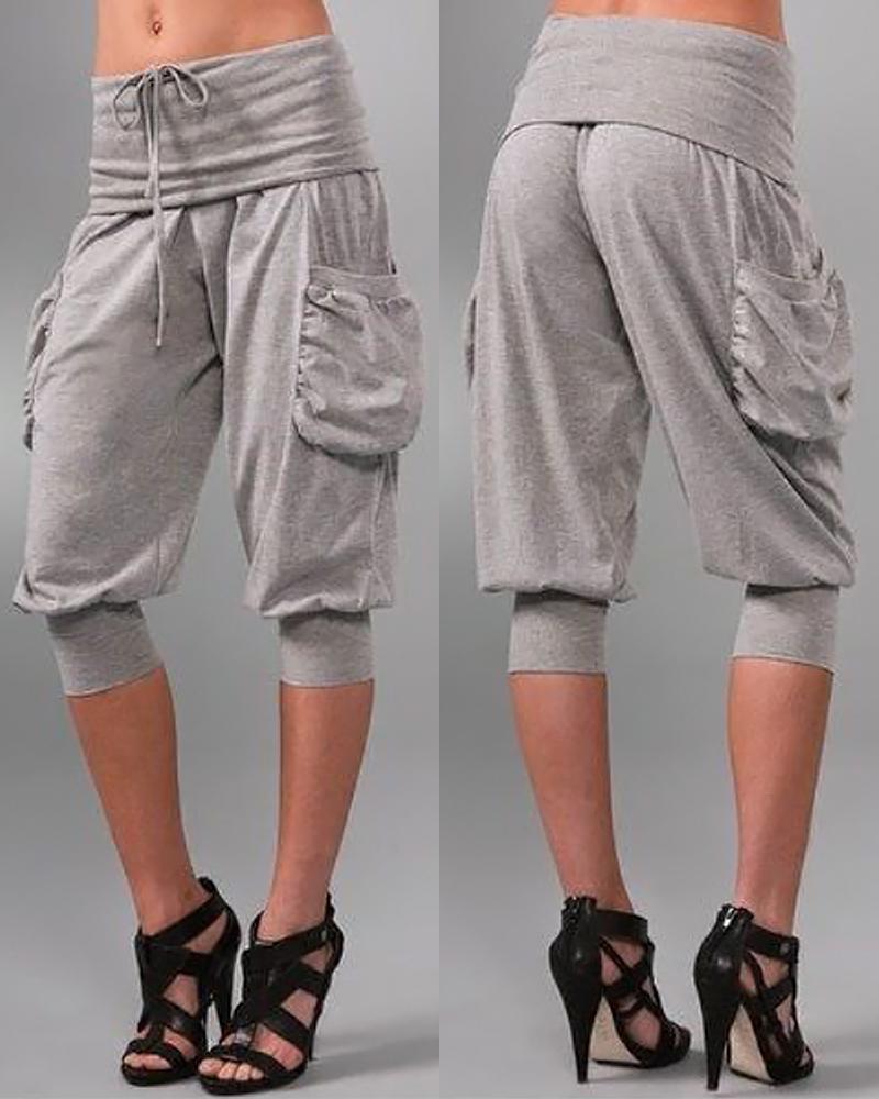 

Pocket Design Drawstring Cuffed Pants, Gray