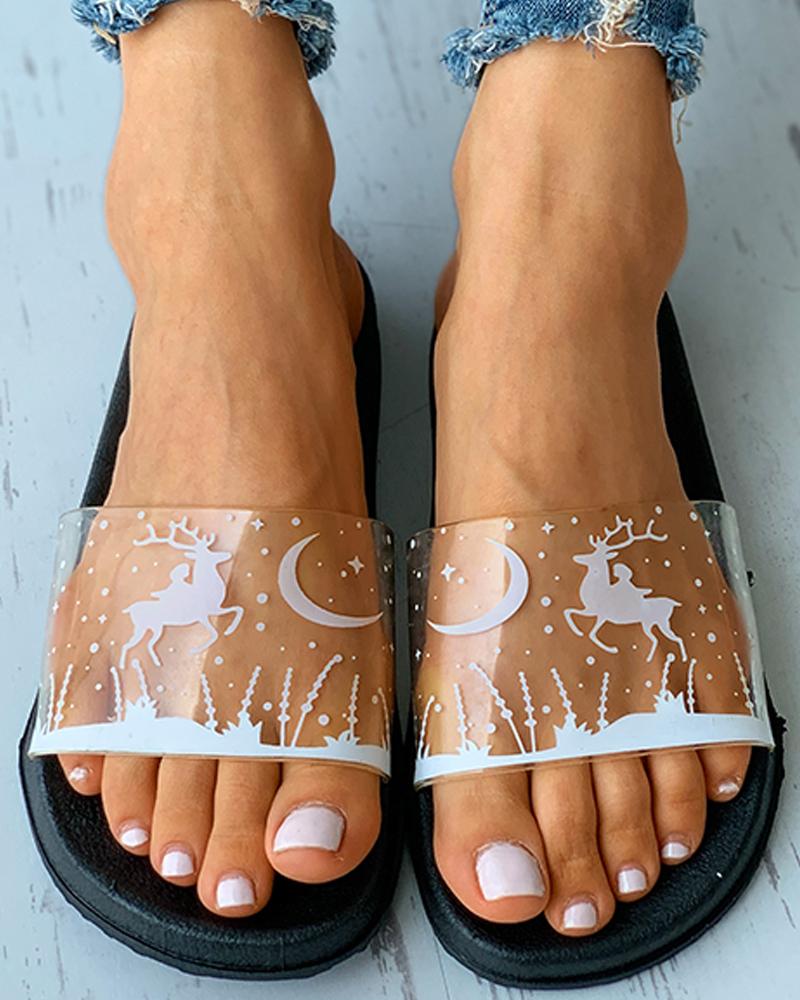 

Graphic Print Clear Perspex Flat Sandals, White