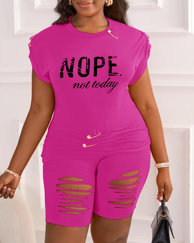 Nope Not Today Print Casual Top & Shorts Set