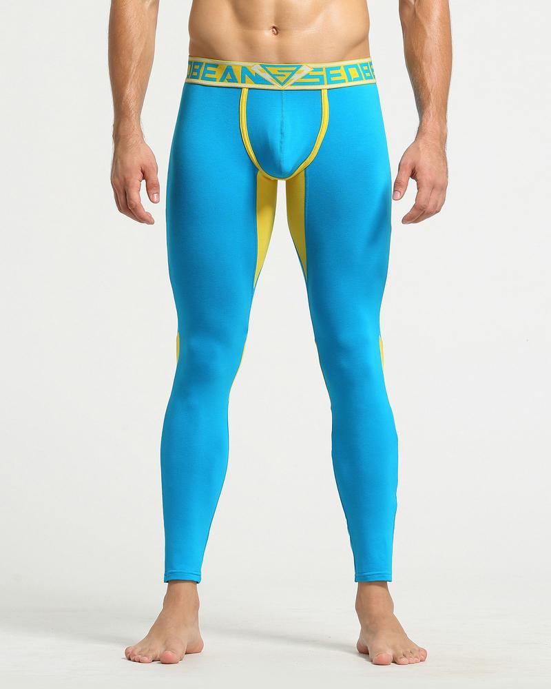 

Men Letter Print Colorblock High Waist Leggings, Blue