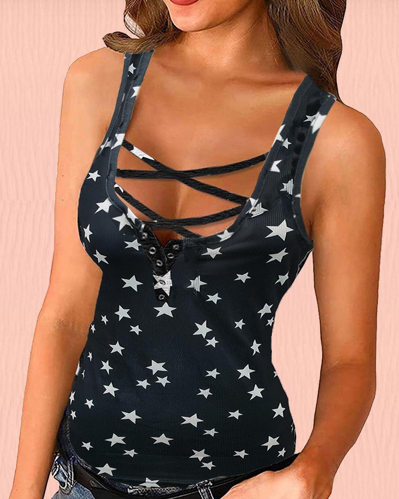 

Spaghetti Strap Star Print Mini Tank, Style1