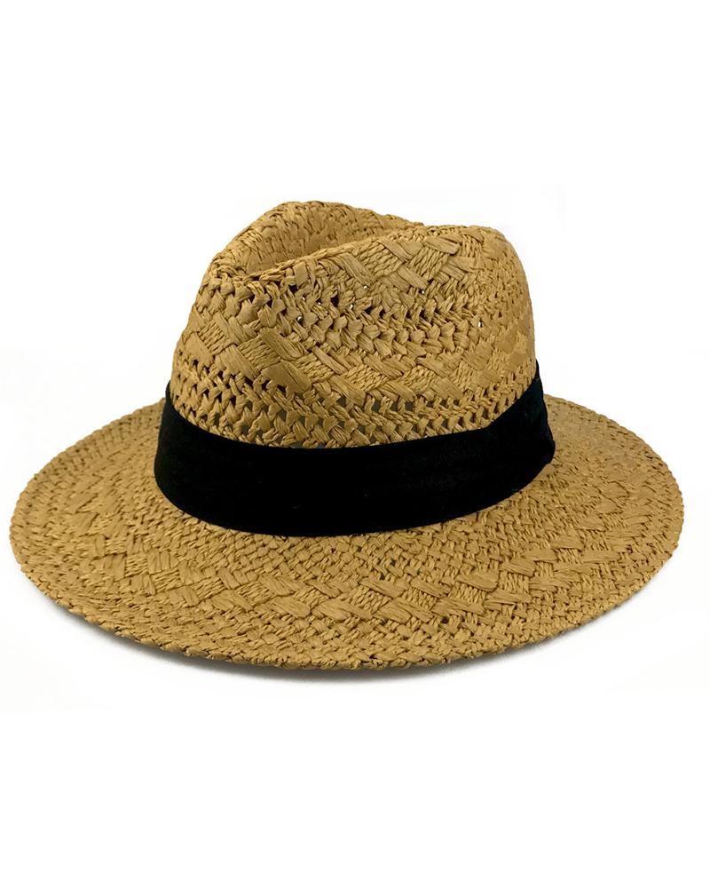 

Contrast Tape Braided Straw Hat, Khaki