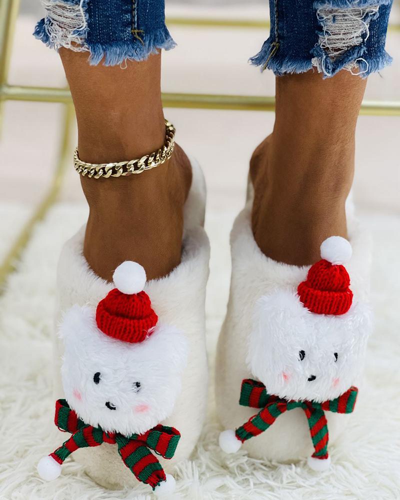 

Christmas Cartoon Pattern Close Toe Slippers, White