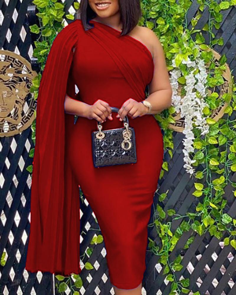 

One Shoulder Ruched Evening Dress, Red