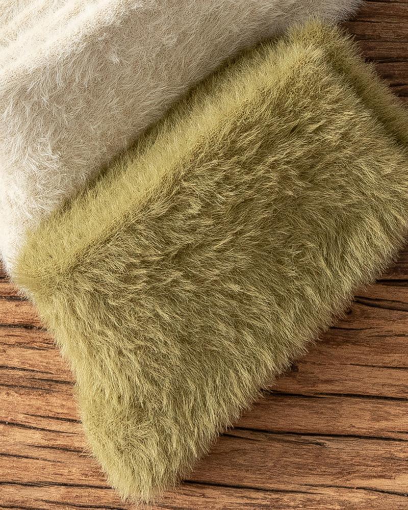 

1Pair Lined Pastel Fuzzy Thermal Socks, Green