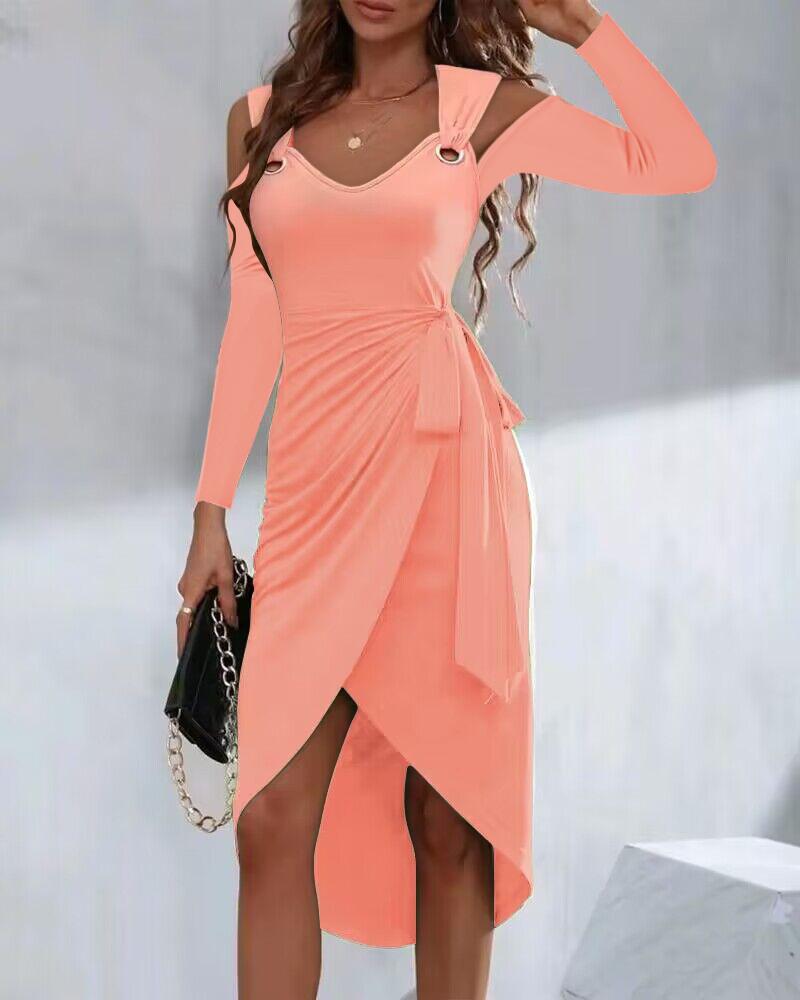 

Cold Shoulder Tied Detail Casual Dress, Pink