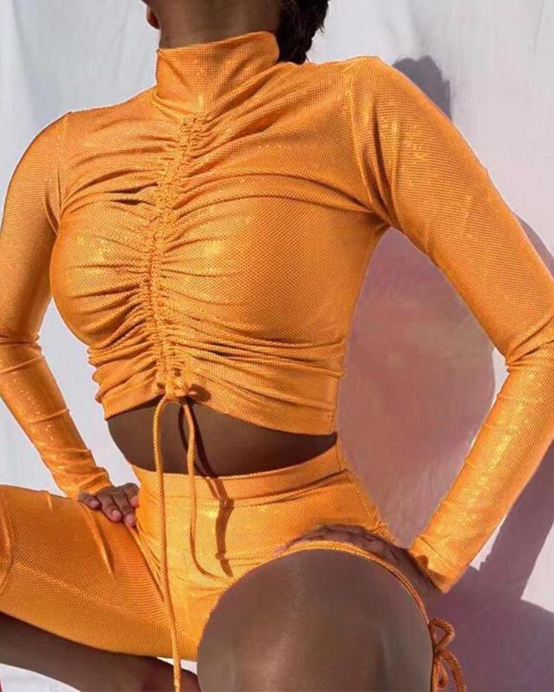 

Sexy Sequined Crop Top & Shorts, Orange