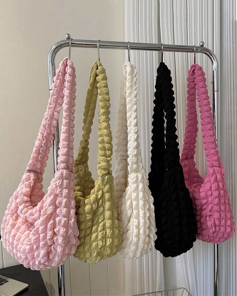 

Fashionable Bubble Textured Zipper Shoulder Bag, Pink