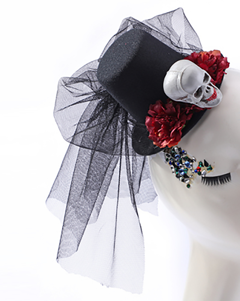 

Halloween Skull Hair Clip Day of the Dead Rose Flower Skull Barrettes Gothic Hair Accessory, Black