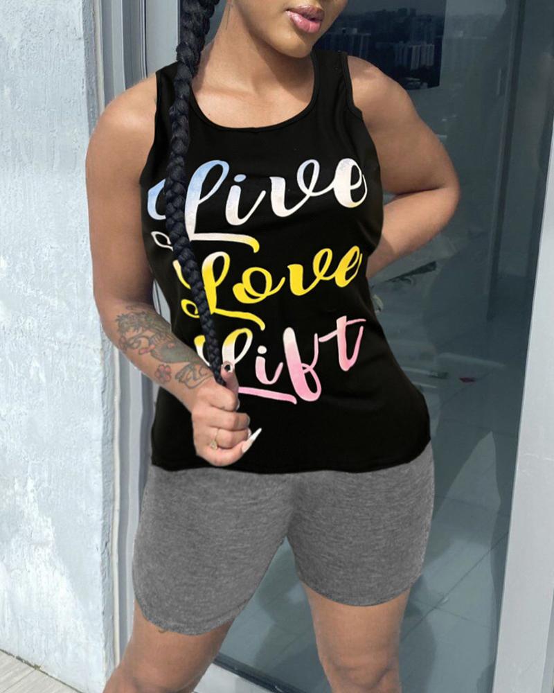 

Live Love Lilt Print Tank Top & Shorts Set, Black