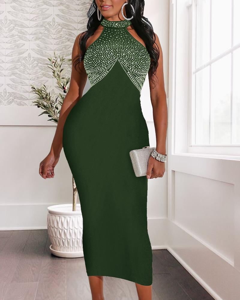 

Rhinestone Decor Sleeveless Bodycon Dress, Green