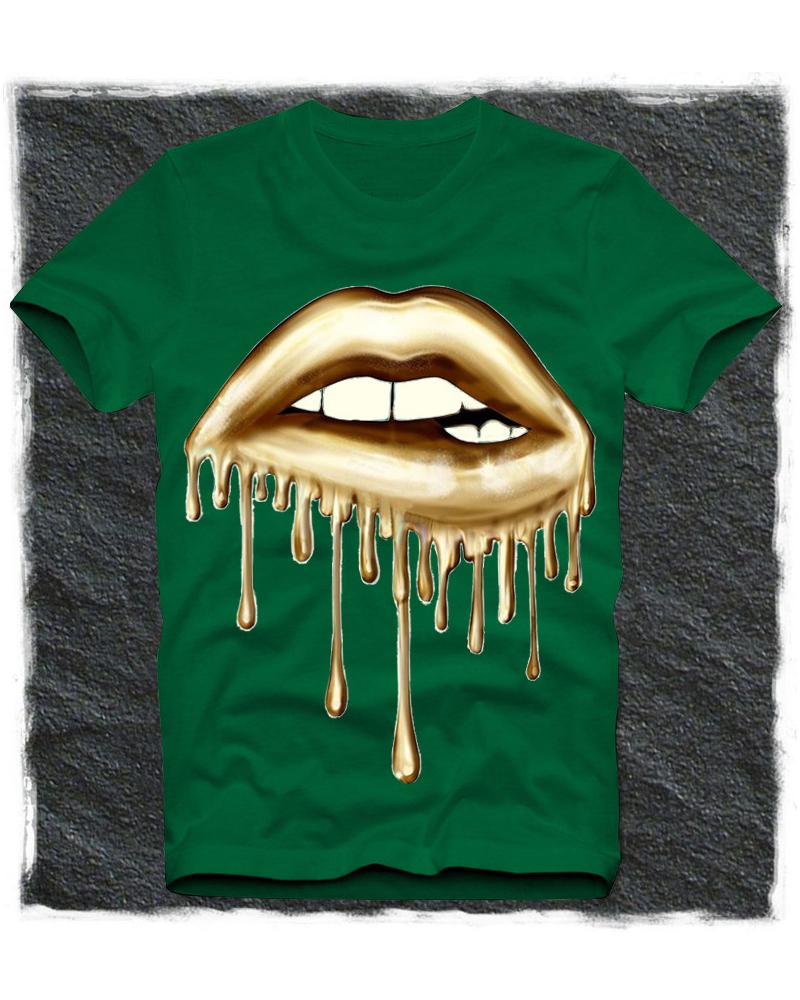 

Lip Print Short Sleeve Loose T-shirts, Green