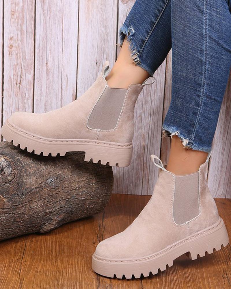 

Contrast Paneled Lined Martin Boots, Apricot