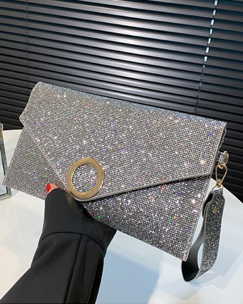 

Sequin Flap Evening Handbag, Silver