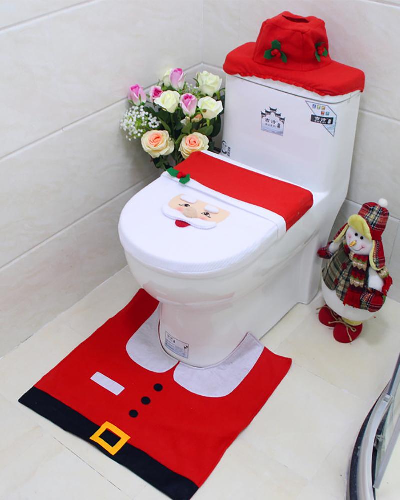 Christmas Toilet Paper Towel Set Santa's Cap Foot Pad Moose Snowman Cap Radiator Christmas Decorations