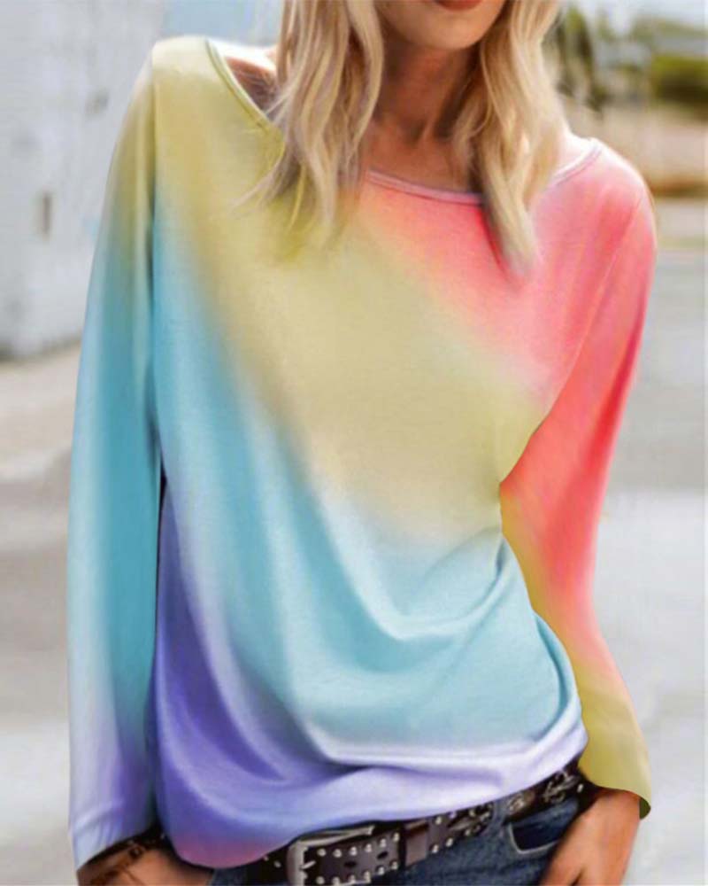 

Rainbow Ombre Long Sleeve Top, Red