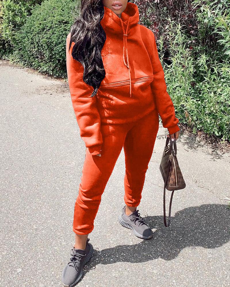 

Solid Long Sleeve Loose Hoodies Sweatshirts Suit Sets, Orange