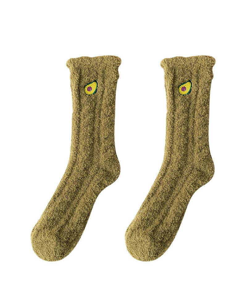 

1Pair Fruit Pattern Fuzzy Socks, Green