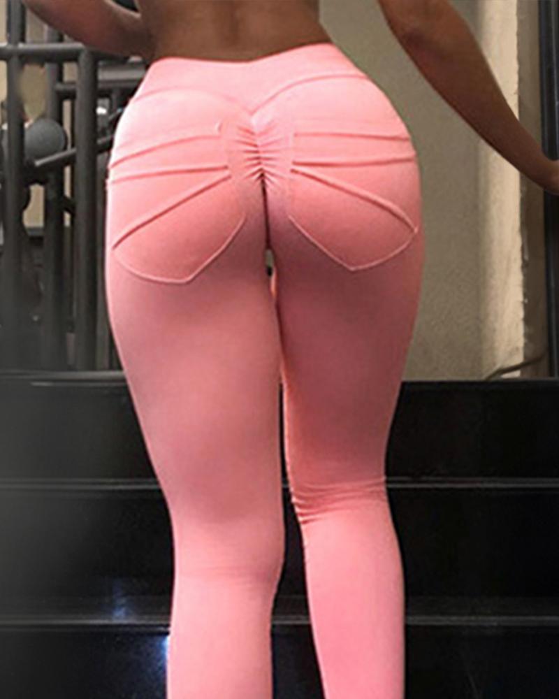 

High Waist Tummy Control Scrunch Butt Lift Yoga Pants, Pink