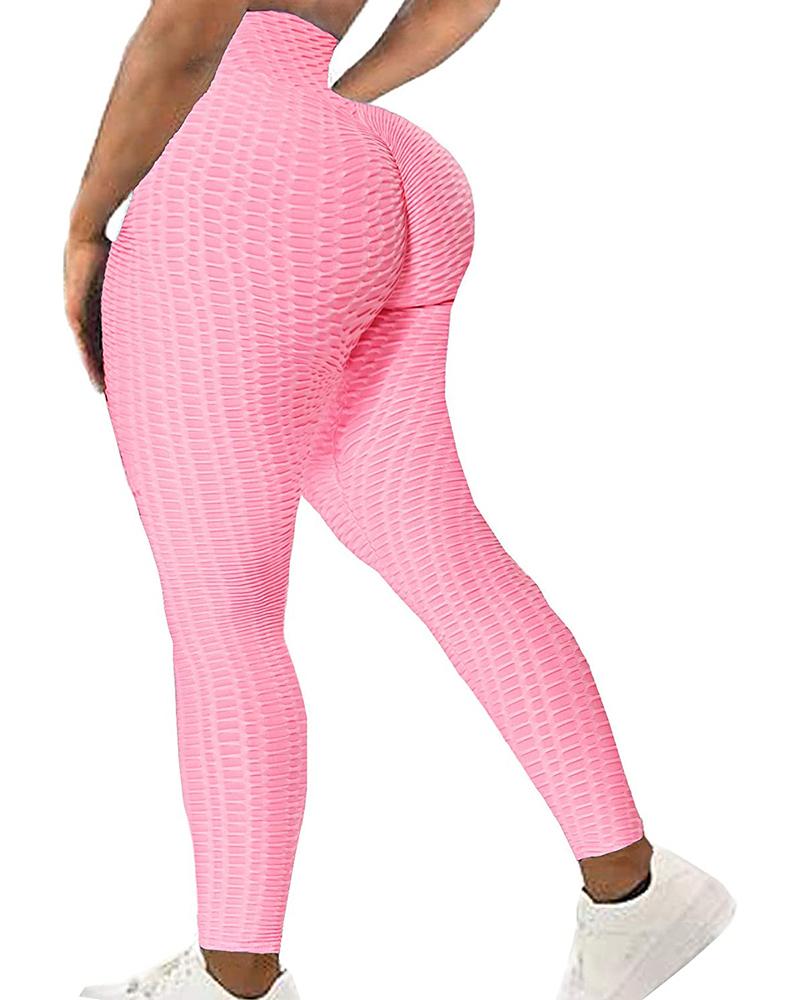 

High Waisted Bubble Textured Butt Lifting Scrunch Yoga Leggings, Light pink