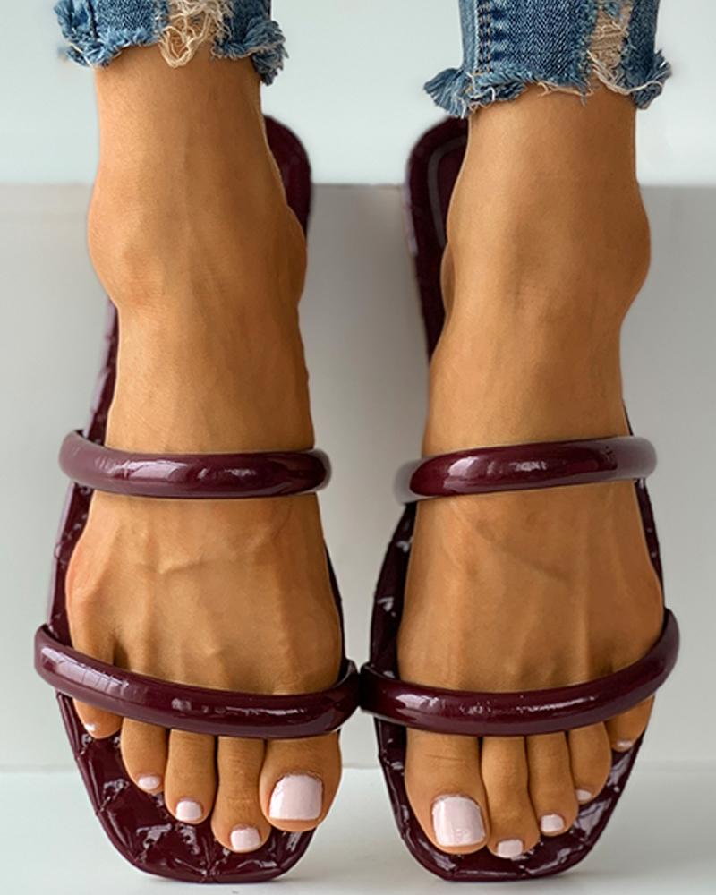 

Square Toe Quilted Casual Slide Sandals, Brown
